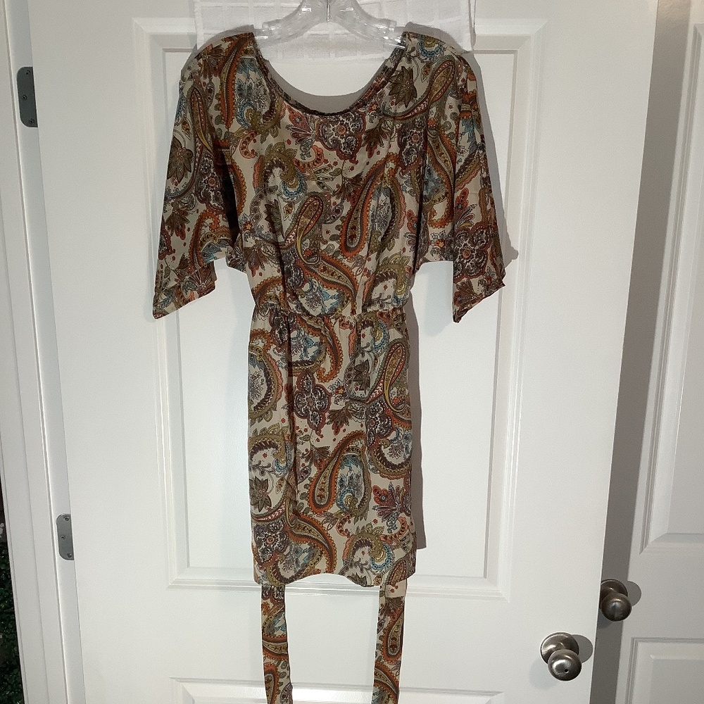 Yahada Ladies Paisley Dress Tan/Orange/Brown Size S